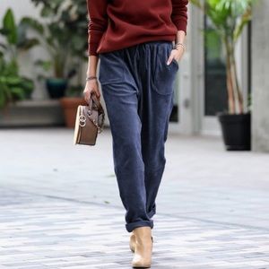 Cuffed Corduroy Pants in Navy